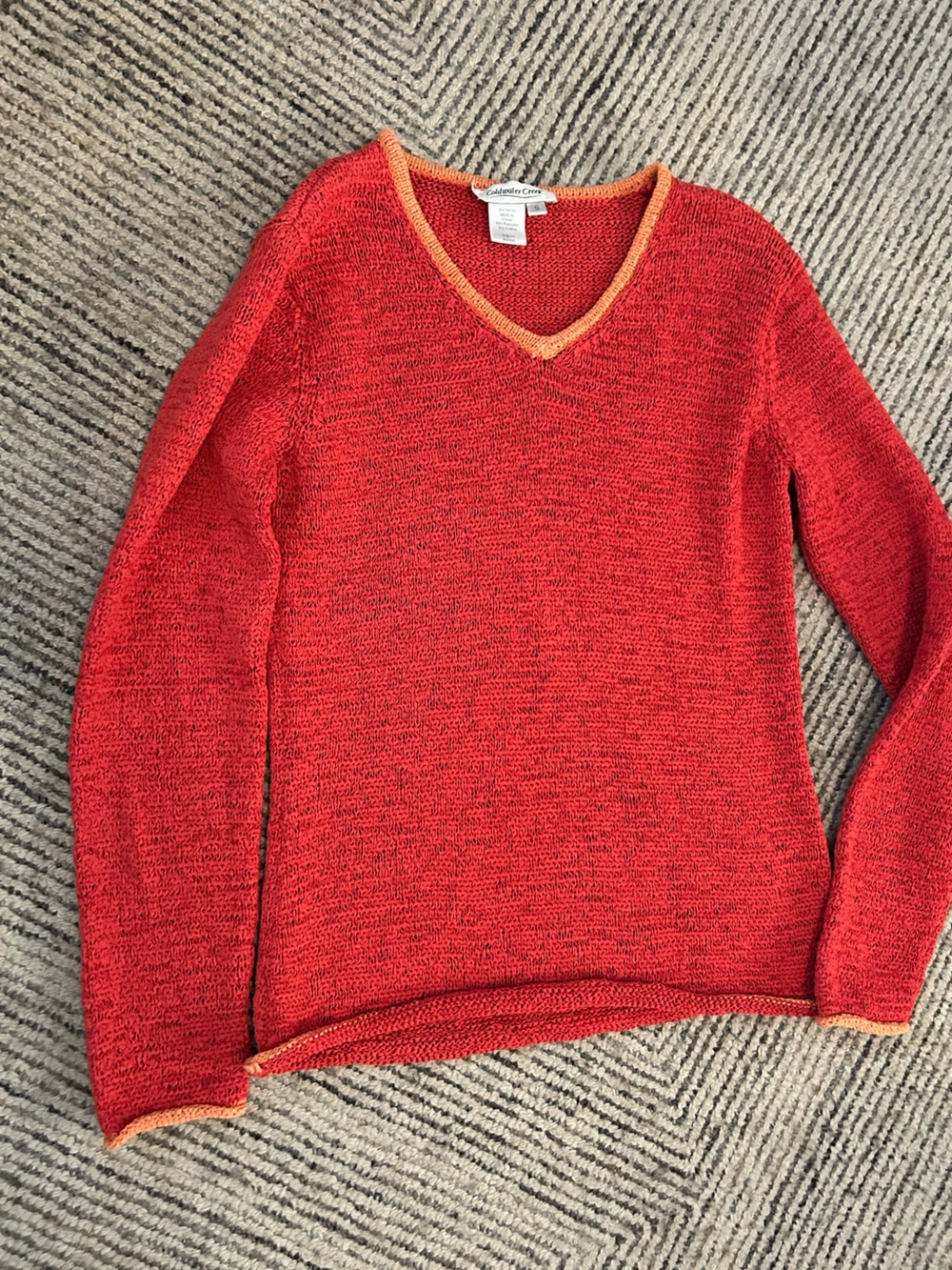 Women’s Open Knit Kid Core Contrast Trim Long Sleeve Colorful Dopamine Top Small